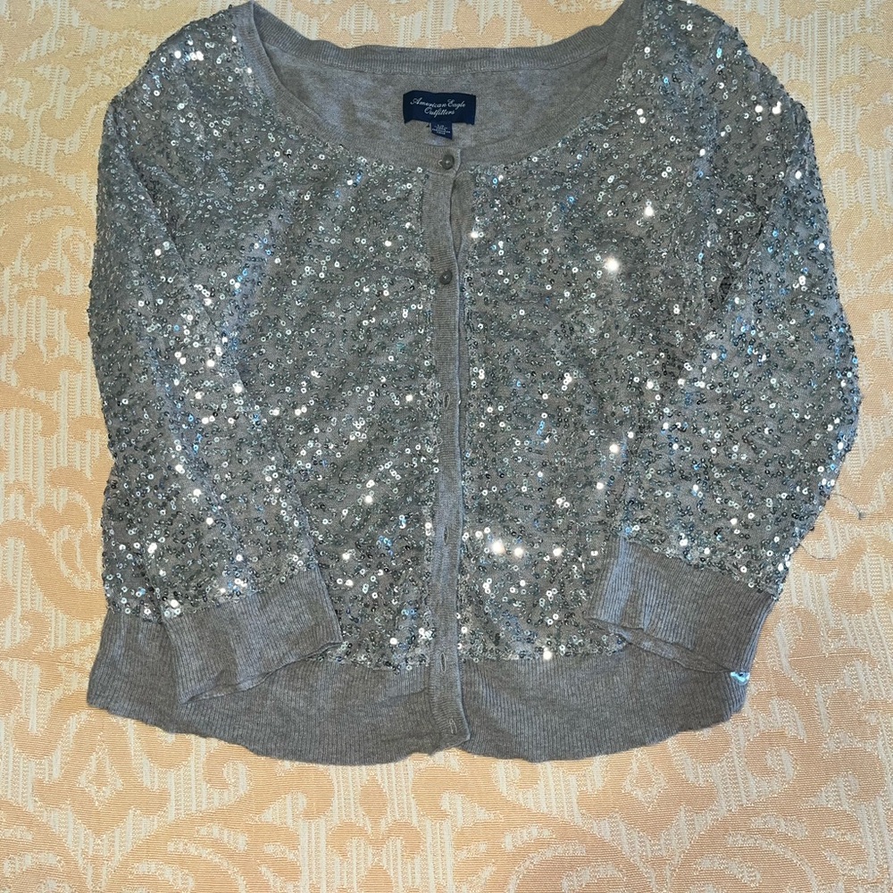American Eagle Outfitters Gray Sequin Cardigan